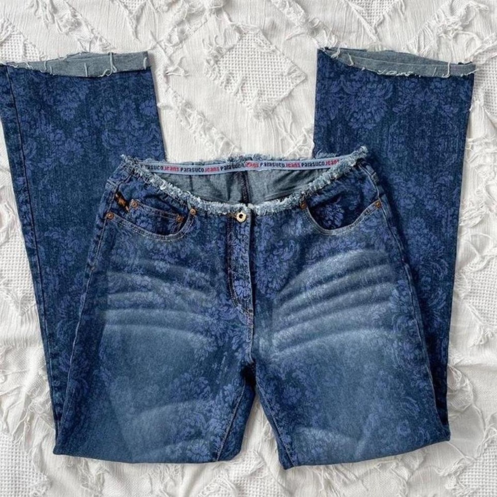 Parasuco Jeans Women's Blue Floral Flare Leg Denim Pants Size [Insert Size Here]